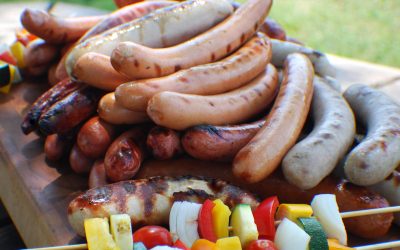 German bratwurst with vegetable kebab