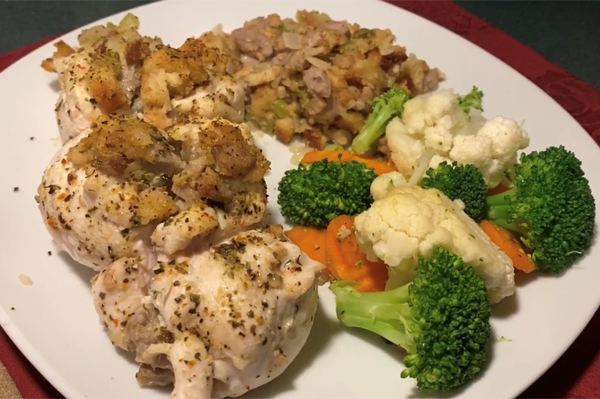 Stuffed chicken breast with apricot cranberry sausage stuffing