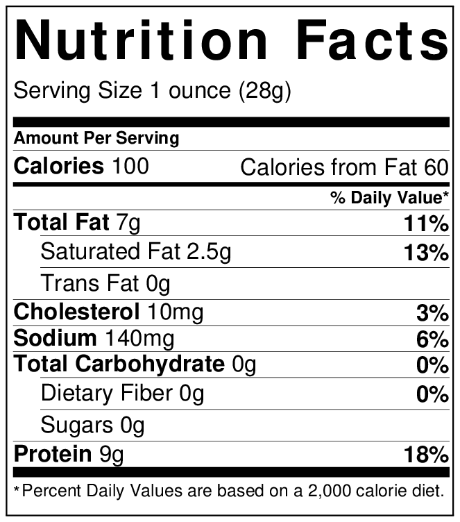 Nutrition Facts label supplied on the source Buendnerfleisch product page