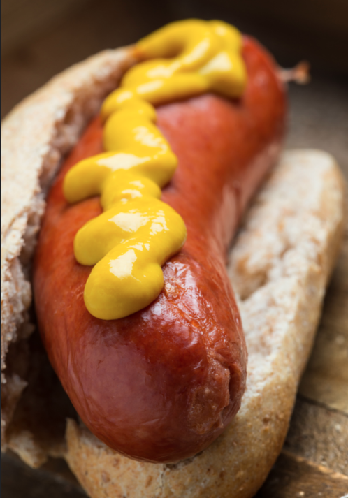 Knackwurst on roll with Mustard